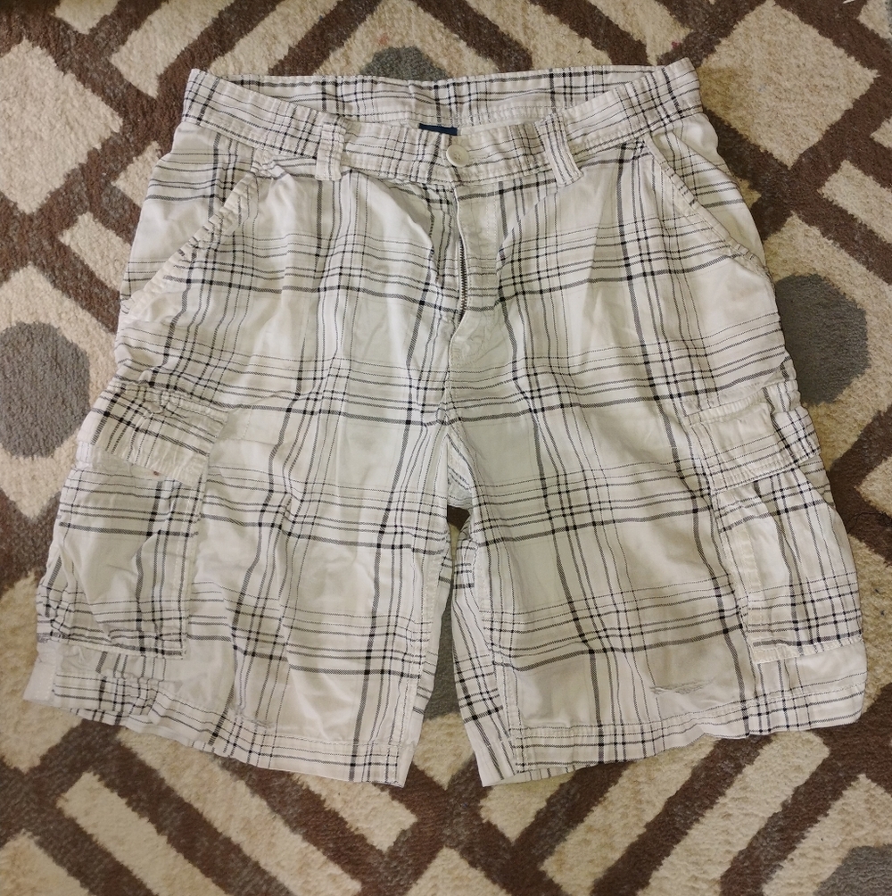 George White Plaid Cargo Shorts Velcro Pocket
